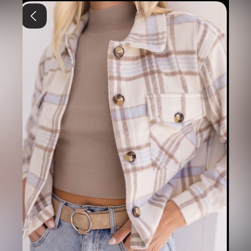 Active Usa Boutique Plaid Shacket Blues, Tans, Si… - image 2